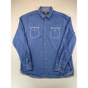 BKE Athletic Fit Pearl Snap Shirt Mens XL Blue Double Pocket Contrast Stitch